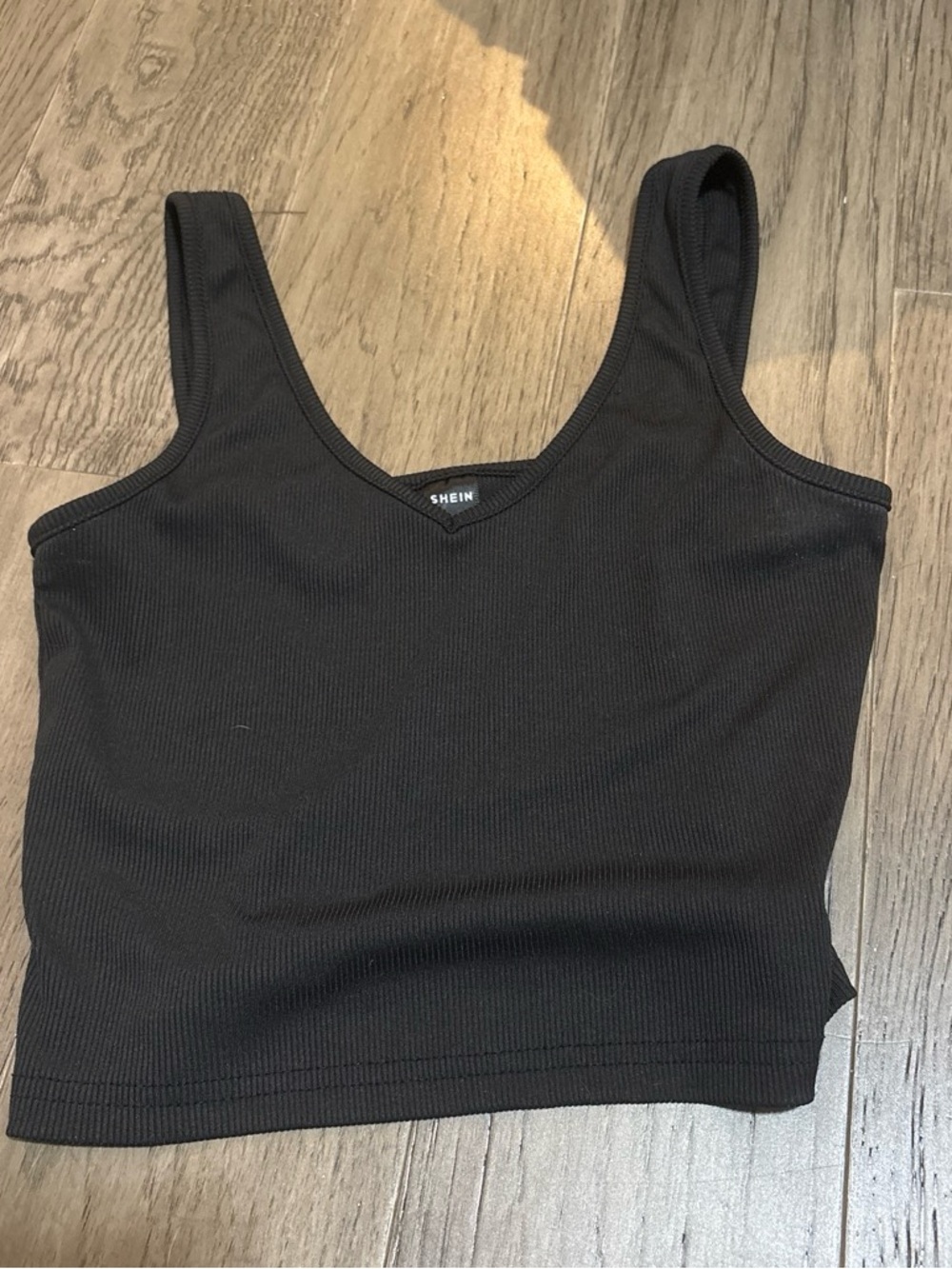 SHEIN Black Ribbed V-Neck Crop Top